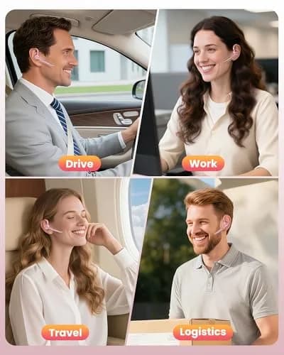 New Bee Bluetooth Headset V5.1 Pink | 72H Talk Time Dual Mic with Charging Case thumbnail 8