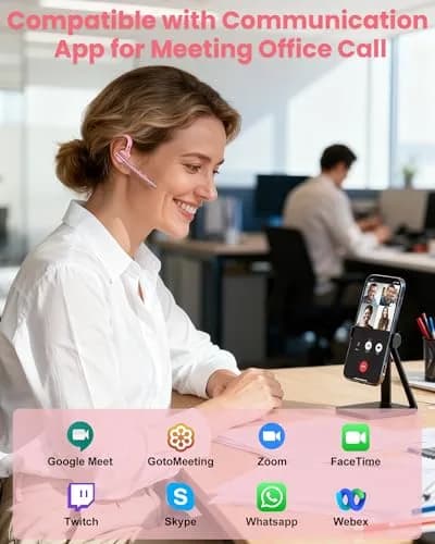 New Bee Bluetooth Headset V5.1 Pink | 72H Talk Time Dual Mic with Charging Case thumbnail 3