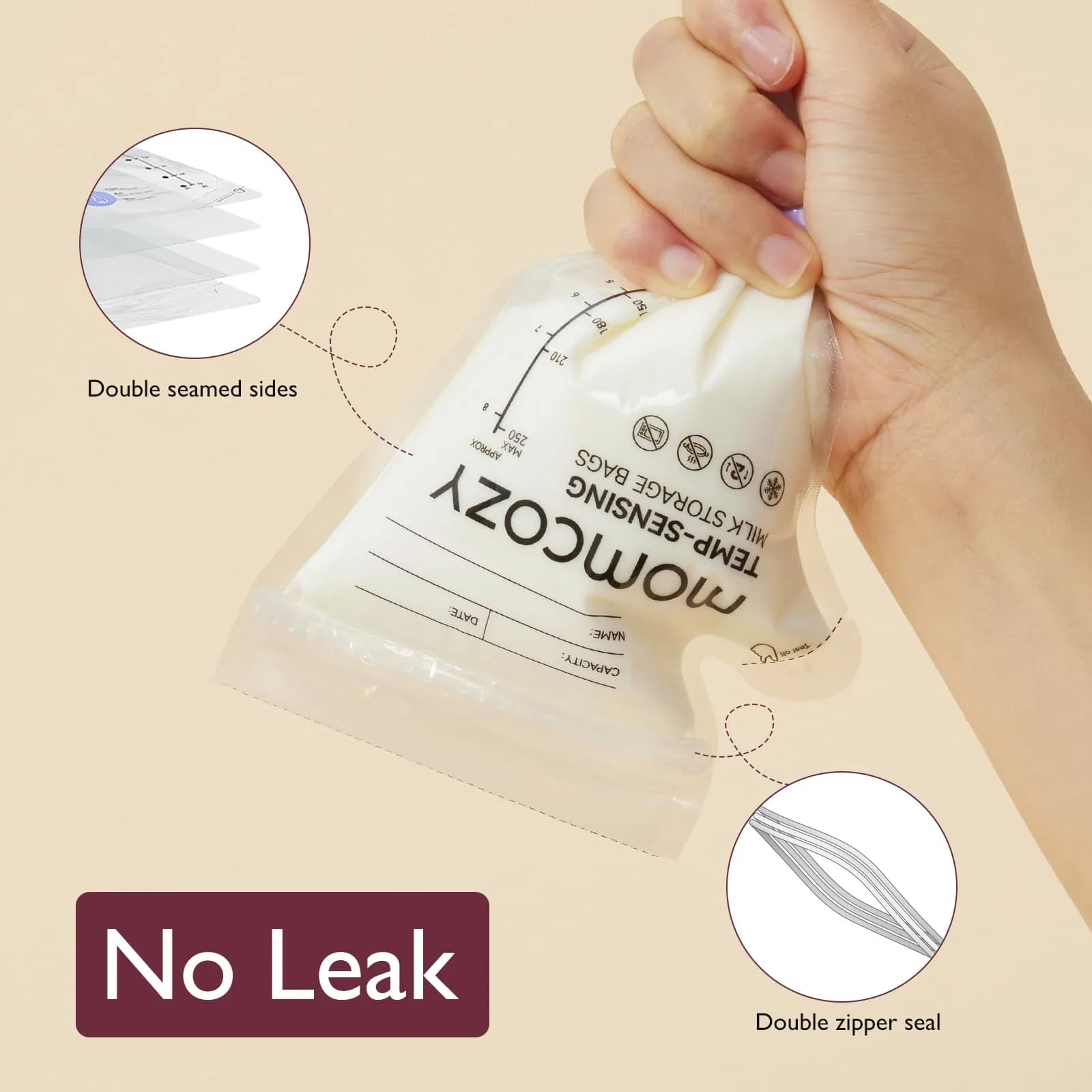 Momcozy Easy Pour Breastmilk Storage Bags 8oz (240ml) | Temp-Sensing Color Change, 120 Count (Pack of 2) - view 6