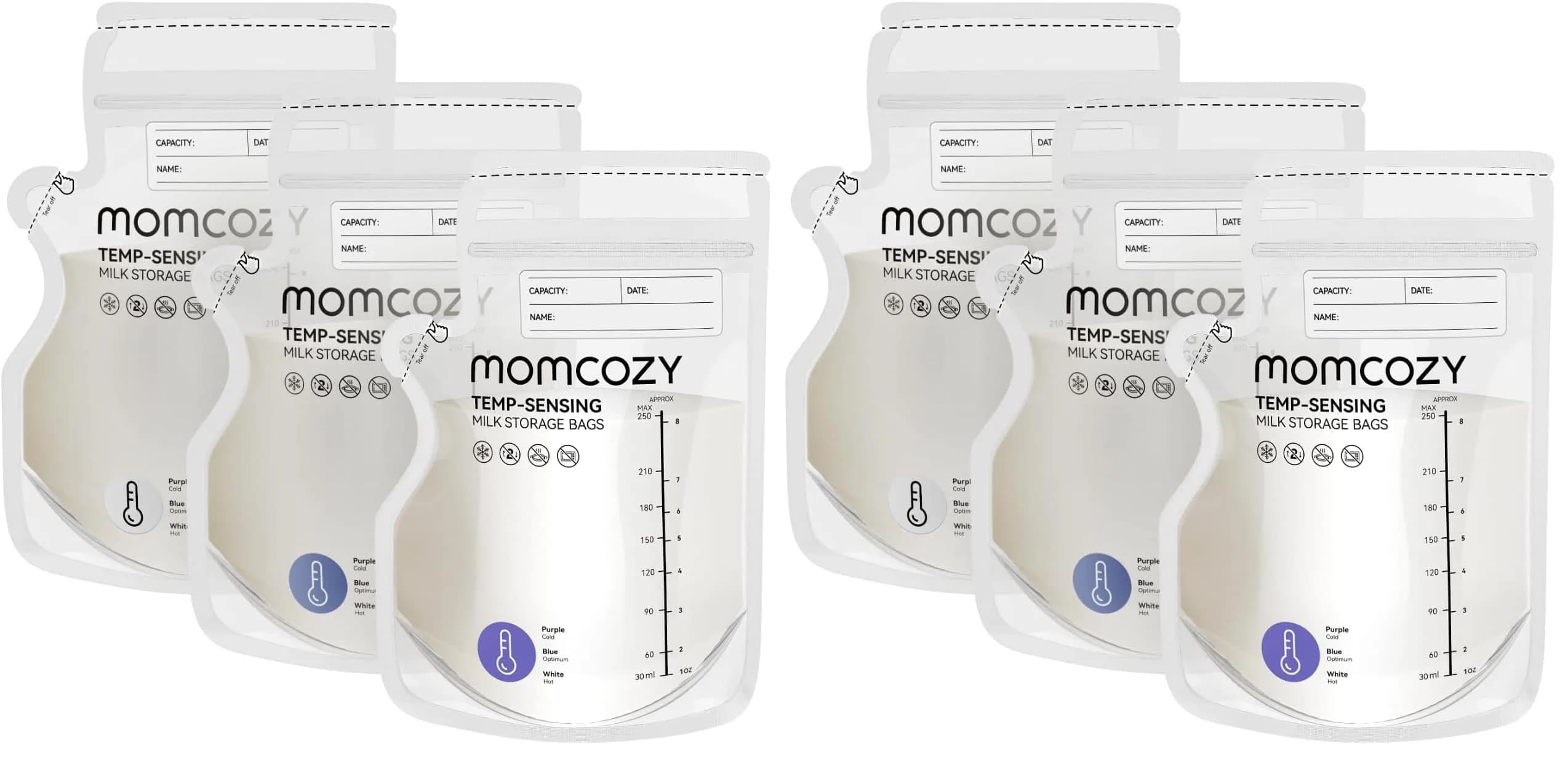 Momcozy Easy Pour Breastmilk Storage Bags 8oz (240ml) | Temp-Sensing Color Change, 120 Count (Pack of 2) - main product image