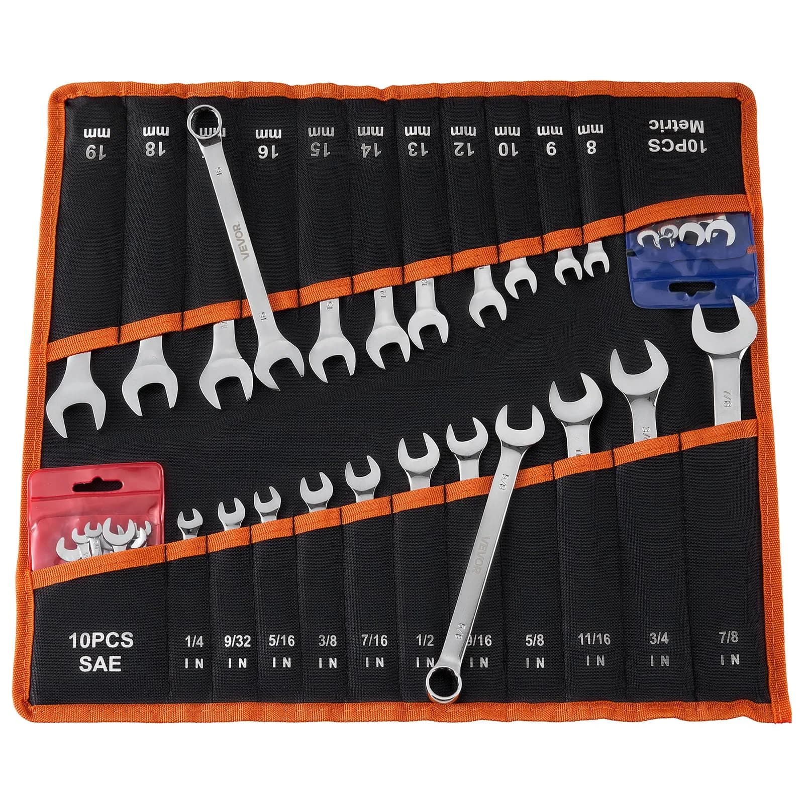 VEVOR Combination Wrench Set, 42-Piece SAE & Metric, Carbon Steel, 12-Point Box & 15° Angled Open End, for Household & Auto Repairs — 42PCS