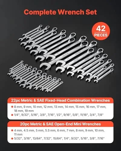 VEVOR Combination Wrench Set, 42-Piece SAE & Metric, Carbon Steel, 12-Point Box & 15° Angled Open End, for Household & Auto Repairs thumbnail 2