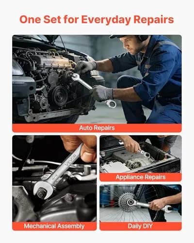 VEVOR Flex-Head Ratcheting Wrench Set, 30-Piece SAE & Metric, 72 Teeth, Cr-V Steel, for Household & Auto Repairs thumbnail 6