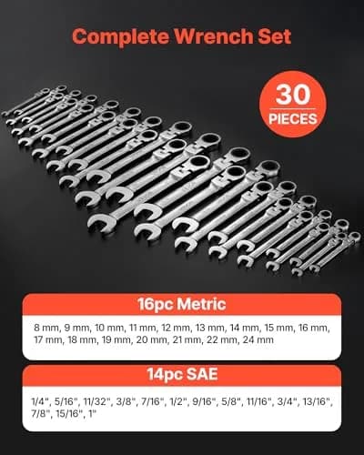 VEVOR Flex-Head Ratcheting Wrench Set, 30-Piece SAE & Metric, 72 Teeth, Cr-V Steel, for Household & Auto Repairs thumbnail 2
