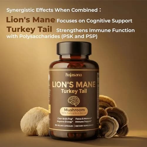 HojaSana Lions Mane Supplement Capsules with Turkey Tail, 90 Vegan Capsules | Cognitive & Immune Support thumbnail 3