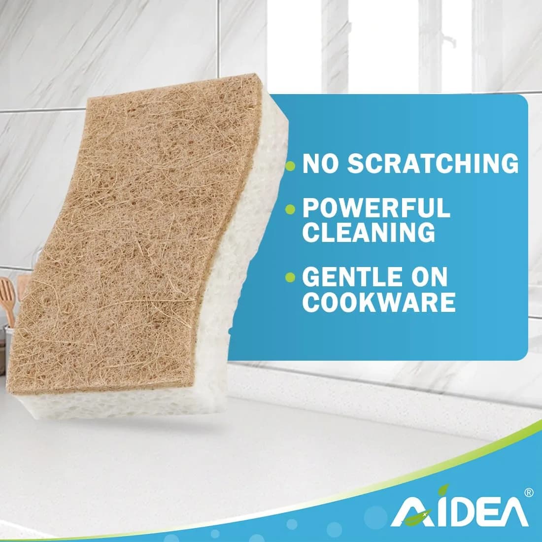 AIDEA Natural Cellulose Scrub Sponge, 9-Count, Non-Scratch, Biodegradable | Eco-Friendly Cleaning Power - view 6