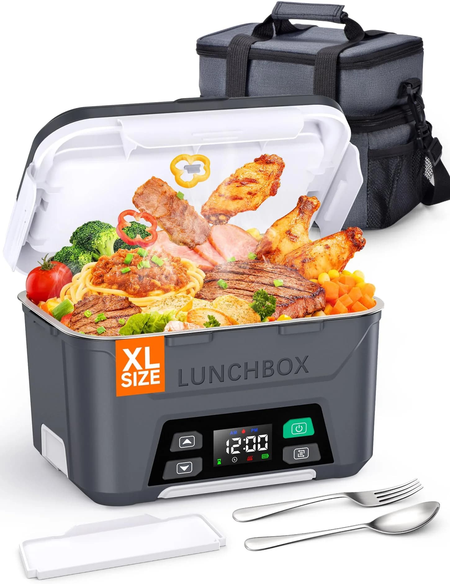 Docusvect Cordless Electric Lunch Box 1.5L | Schedule Heating for Adults — Titanium Gray
