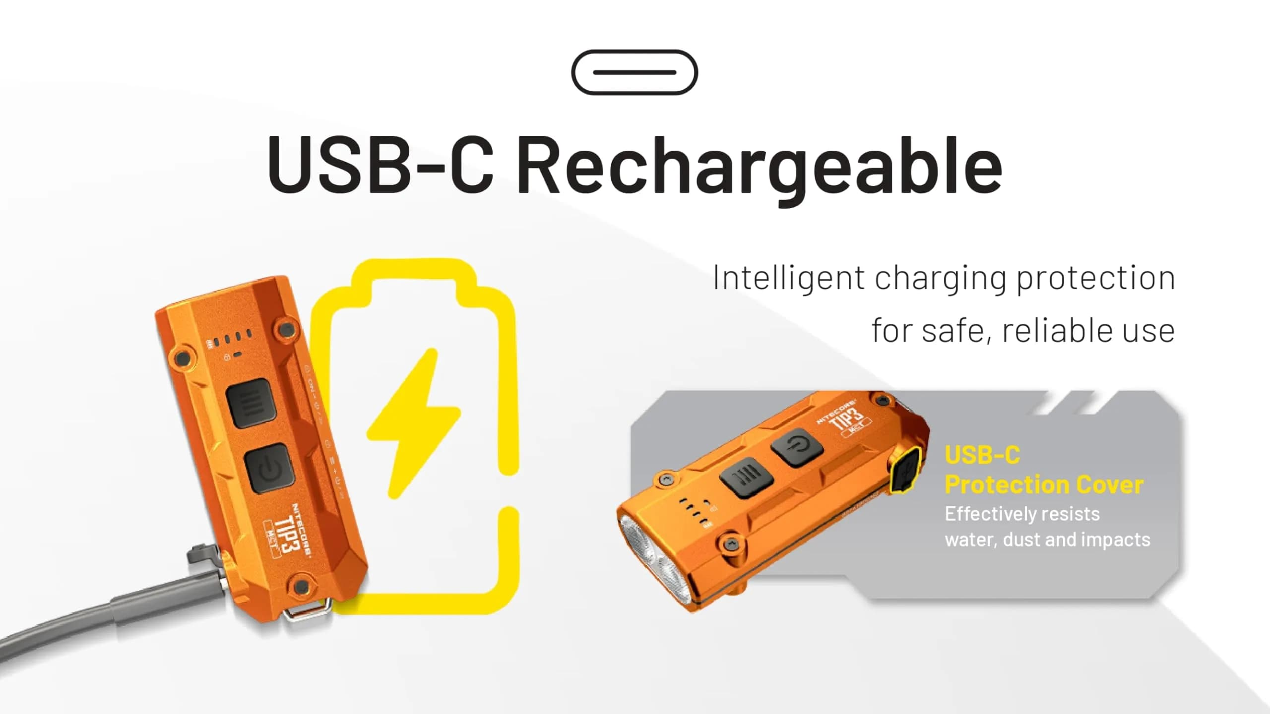 Nitecore TIP3 Rechargeable Keychain Flashlight, 720 Lumens, 3 Color Temps, USB-C, Orange | EDC Pocket Light - view 7