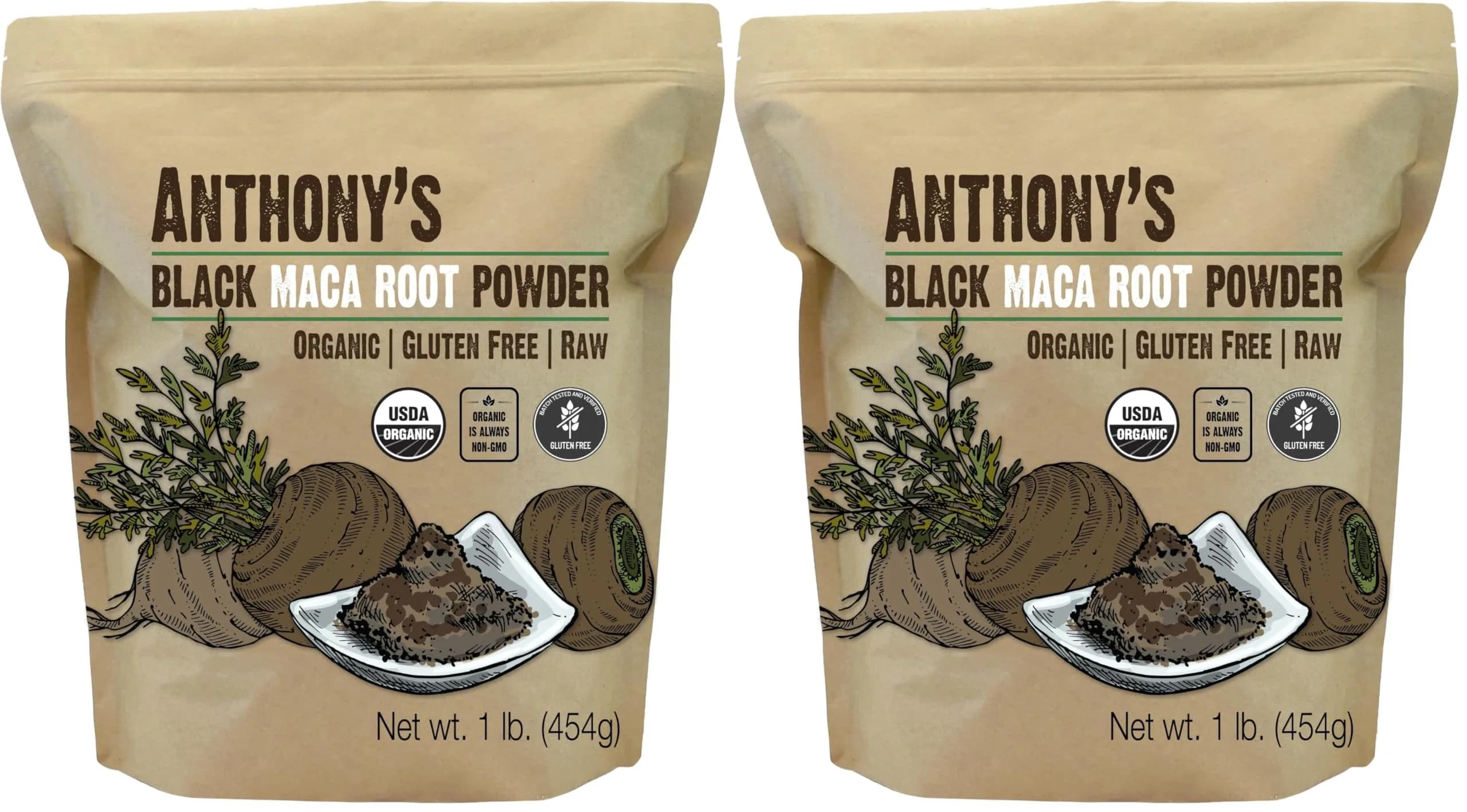 Anthony's Organic Black Maca Powder 16 oz (2 Pack) | Raw, Gluten Free & Non GMO