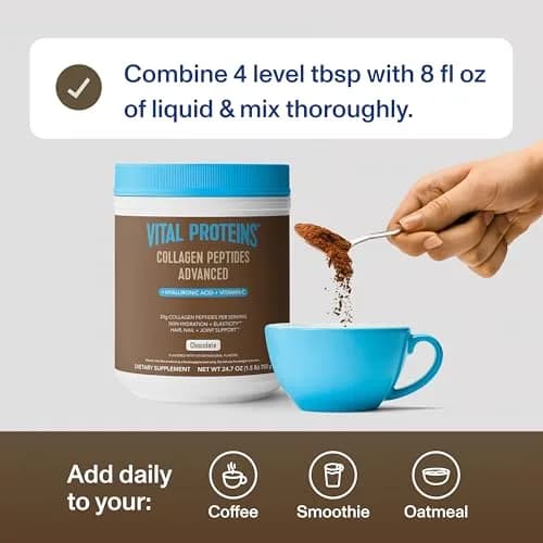 Vital Proteins Collagen Peptides Advanced Chocolate Powder 1.44 kg (49.4 oz) | Hydrolyzed Peptides with Hyaluronic Acid & Vitamin C thumbnail 6