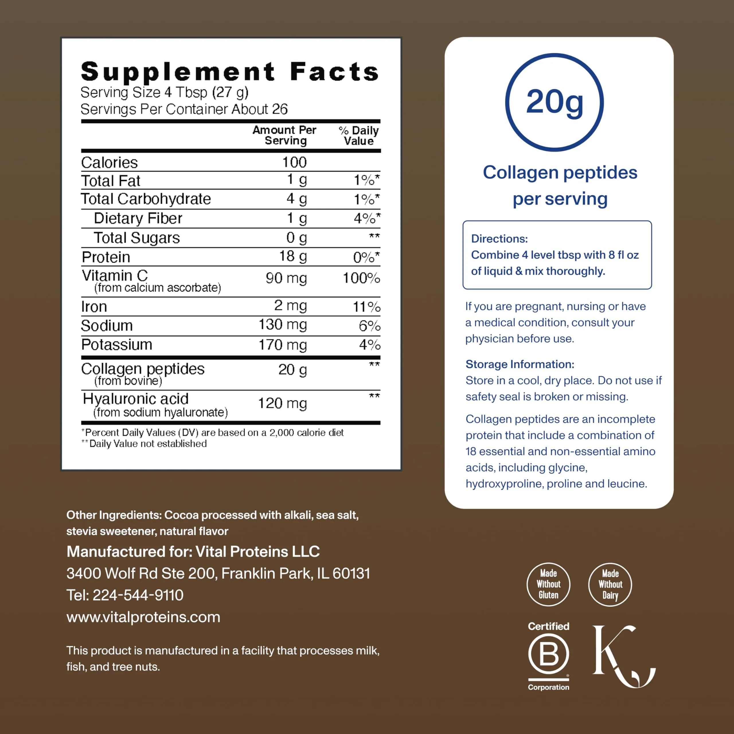 Vital Proteins Collagen Peptides Advanced Chocolate Powder 1.44 kg (49.4 oz) | Hydrolyzed Peptides with Hyaluronic Acid & Vitamin C - view 3