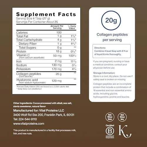 Vital Proteins Collagen Peptides Advanced Chocolate Powder 1.44 kg (49.4 oz) | Hydrolyzed Peptides with Hyaluronic Acid & Vitamin C thumbnail 3
