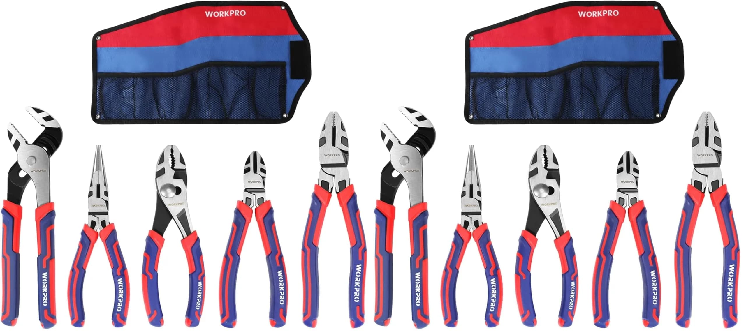 WORKPRO 5-Piece Premium Cr-V Pliers Set with Storage Pouch | Drop-Forged Steel for Durability — ‎red, Blue