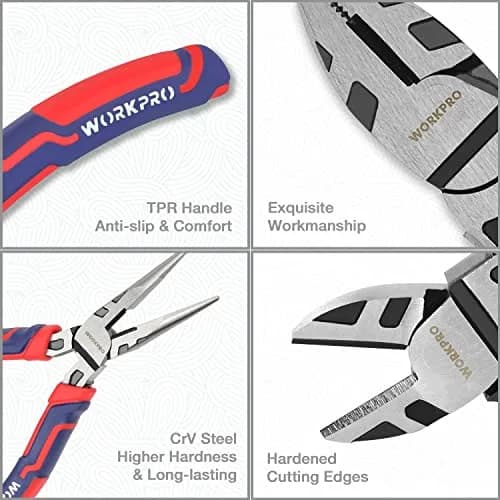 WORKPRO Pliers Set (5-Piece, Pack of 2) | Premium Cr-V Construction, Includes 6 Inch Slip Joint, Long Nose, Diagonal Cutting, 8 Inch Groove Joint, 7 Inch Linesman and Storage Pouch thumbnail 2