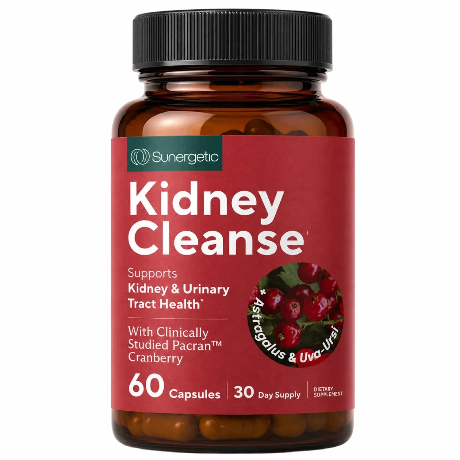 Sunergetic Kidney Cleanse Supplement with Cranberry Extract 120 Vegetarian Capsules (60 Count Pack of 2) | Supports Healthy Kidneys & Urinary Tract - main product image