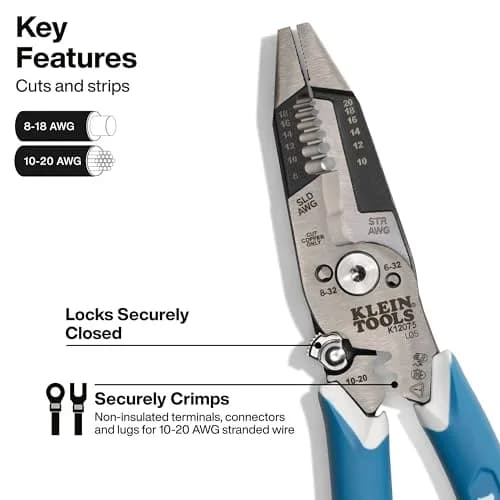 Klein Tools K12075 Heavy-Duty Wire Stripper 8-18 AWG Solid / 10-20 AWG Stranded | Precision Electrical Cable Stripping Tool thumbnail 3
