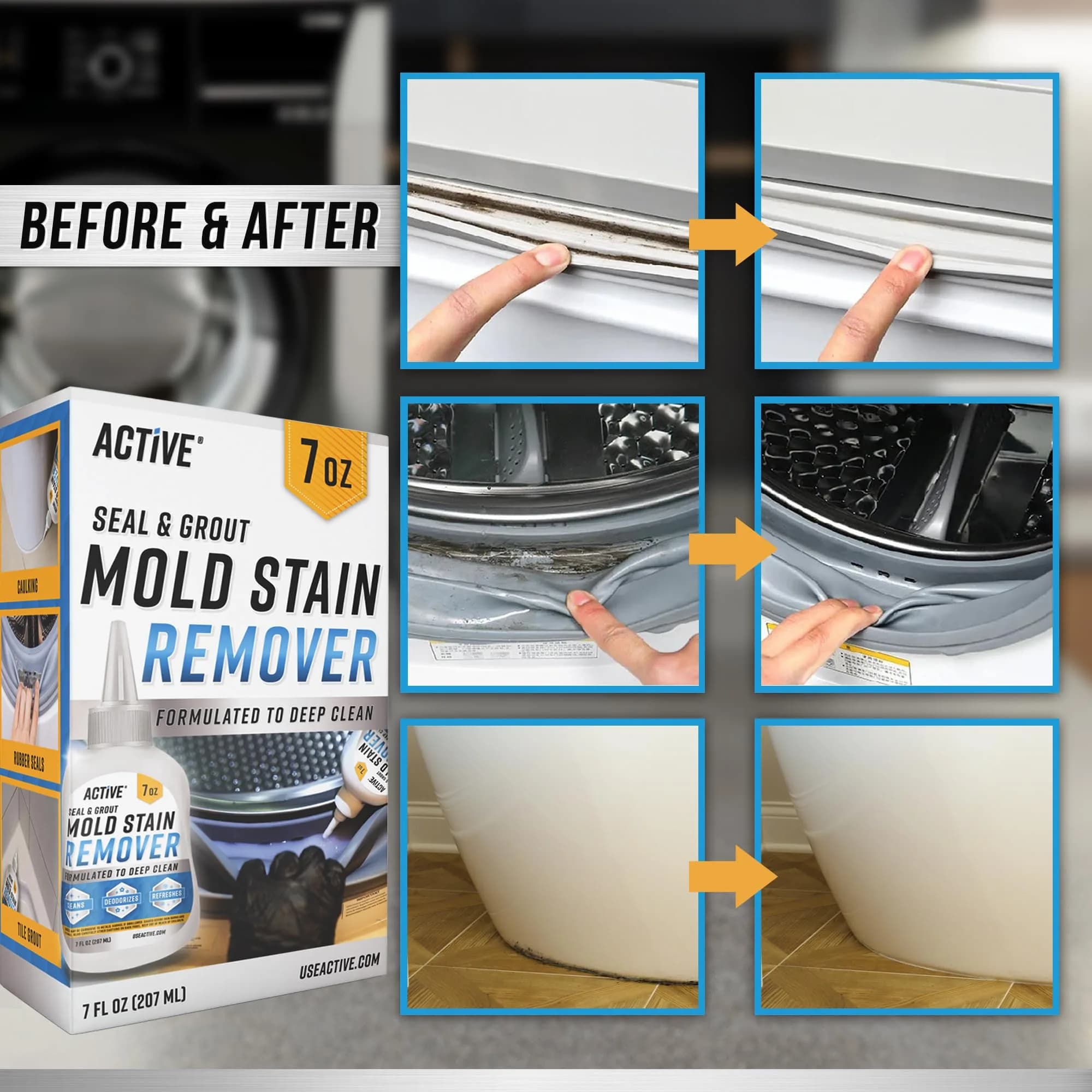 ACTIVE Mold Stain Remover Gel Cleaner for Washing Machine Seal, Grout, Shower, Caulk - 205ml (7 Fl Oz) - view 4