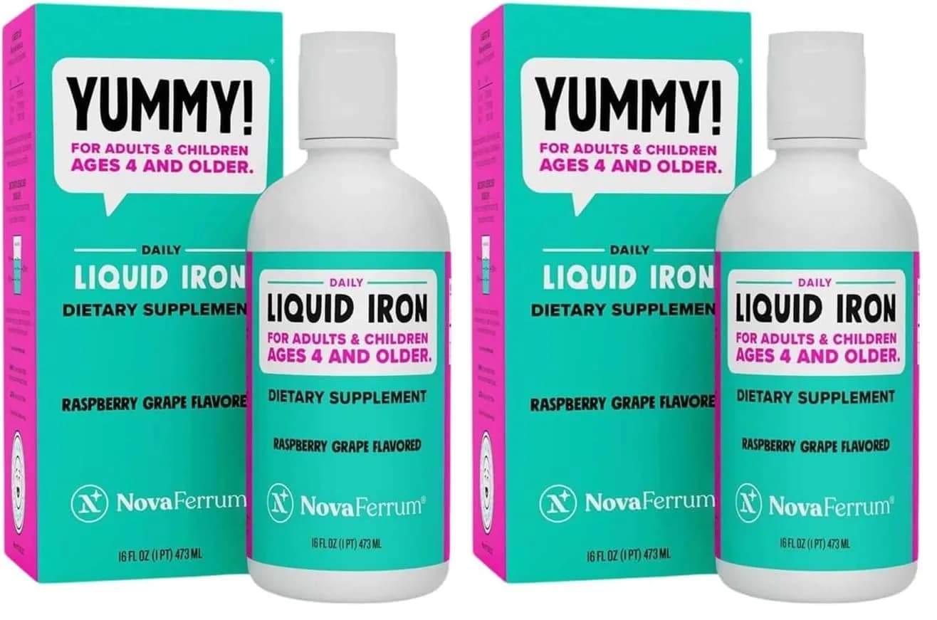 NovaFerrum Yummy Pediatric Drops Liquid Iron Supplement 15mg (4 Fl Oz / 120 mL) | Clinically Proven Safe & Effective Iron for Kids — Raspberry / 16 Fl Oz