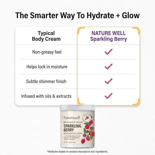 NATURE WELL Sparkling Berry Body Cream with Shimmer 473ml (16 Oz) | Hydrating & Glow-Enhancing Formula thumbnail 5