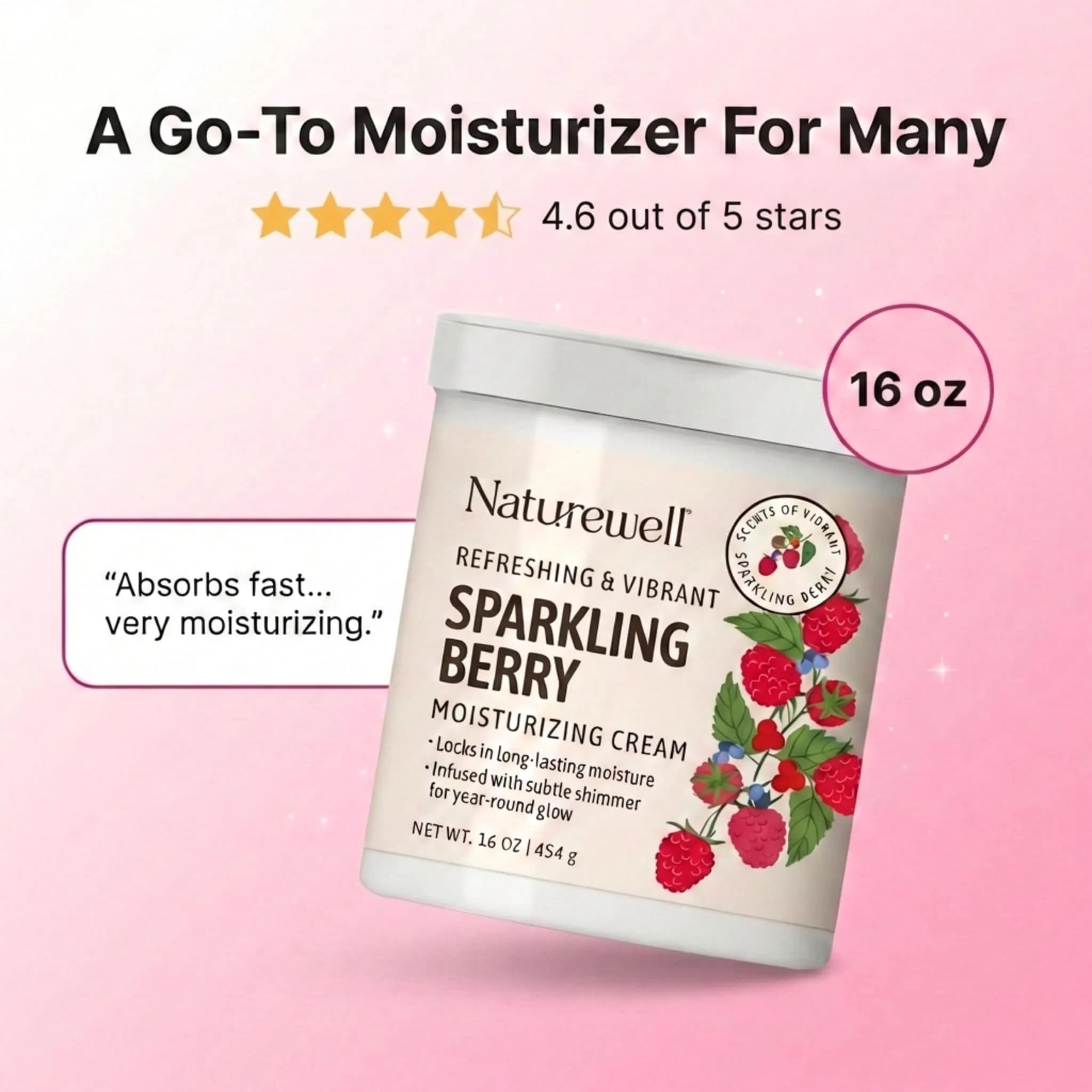 NATURE WELL Sparkling Berry Body Cream with Shimmer 473ml (16 Oz) | Hydrating & Glow-Enhancing Formula - view 6