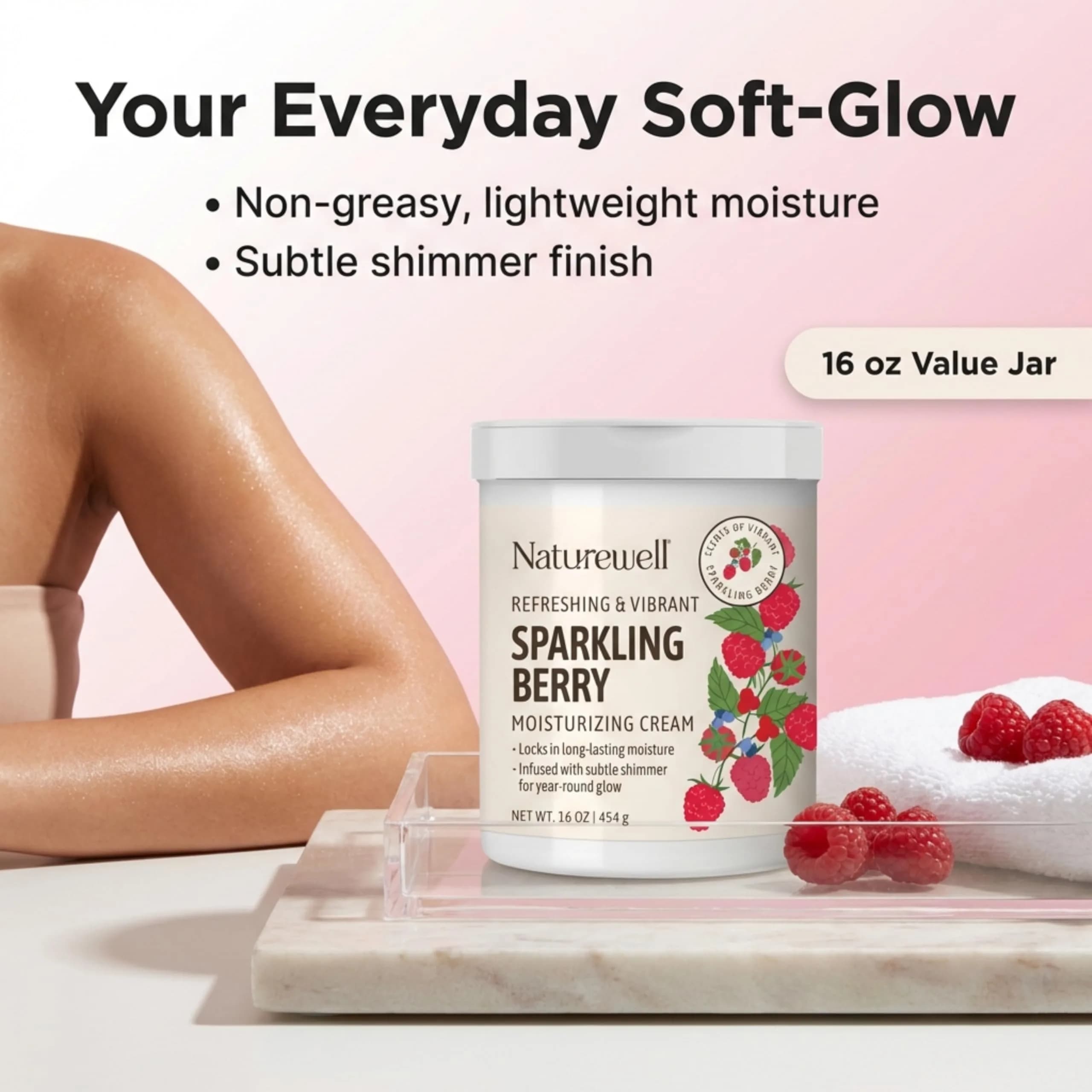 NATURE WELL Sparkling Berry Body Cream 16 Oz | Shimmering, Hydrating Moisturizer for Dry Skin - view 2