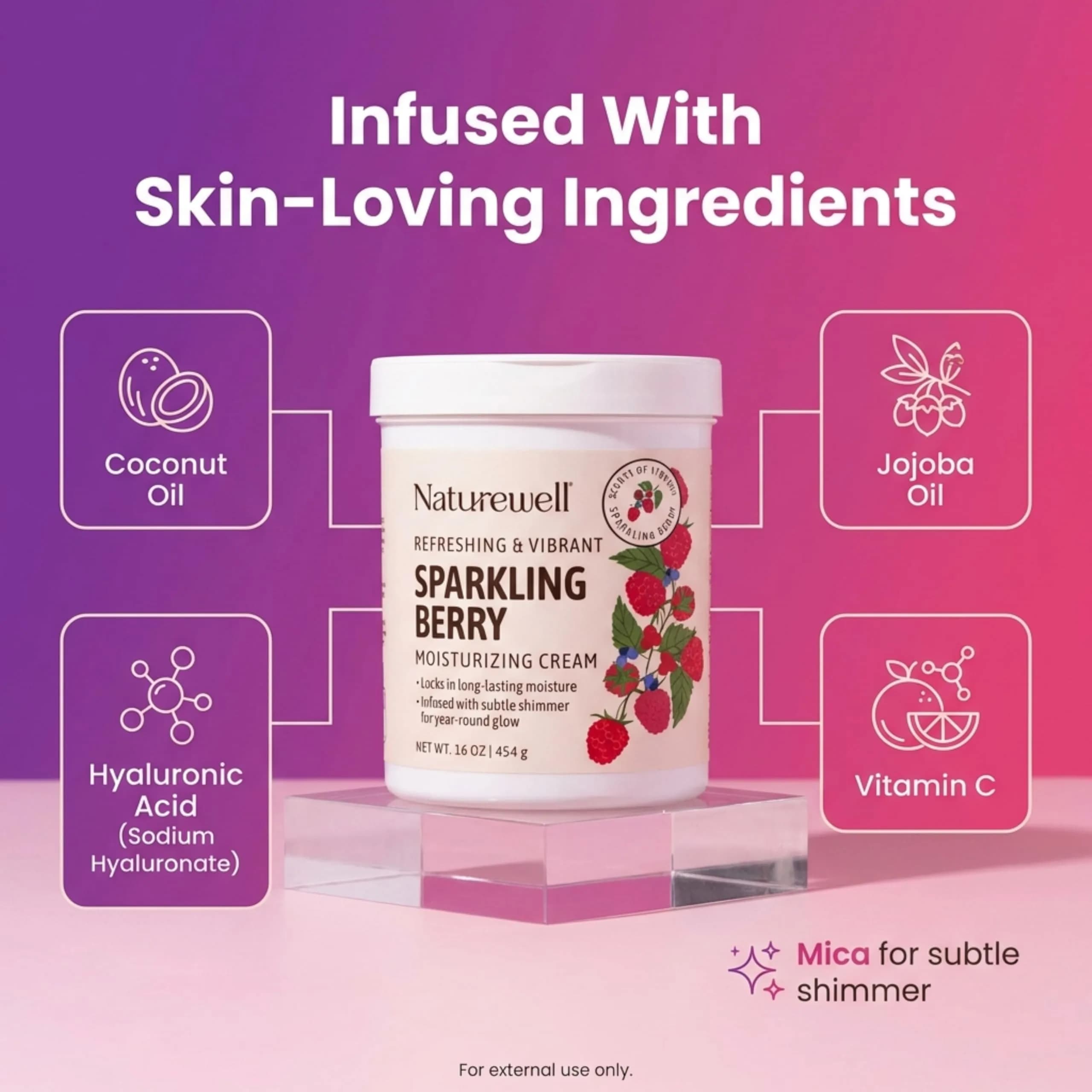 NATURE WELL Sparkling Berry Body Cream 16 Oz | Shimmering, Hydrating Moisturizer for Dry Skin - view 3