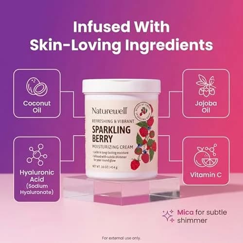 NATURE WELL Sparkling Berry Body Cream with Shimmer 473ml (16 Oz) | Hydrating & Glow-Enhancing Formula thumbnail 3