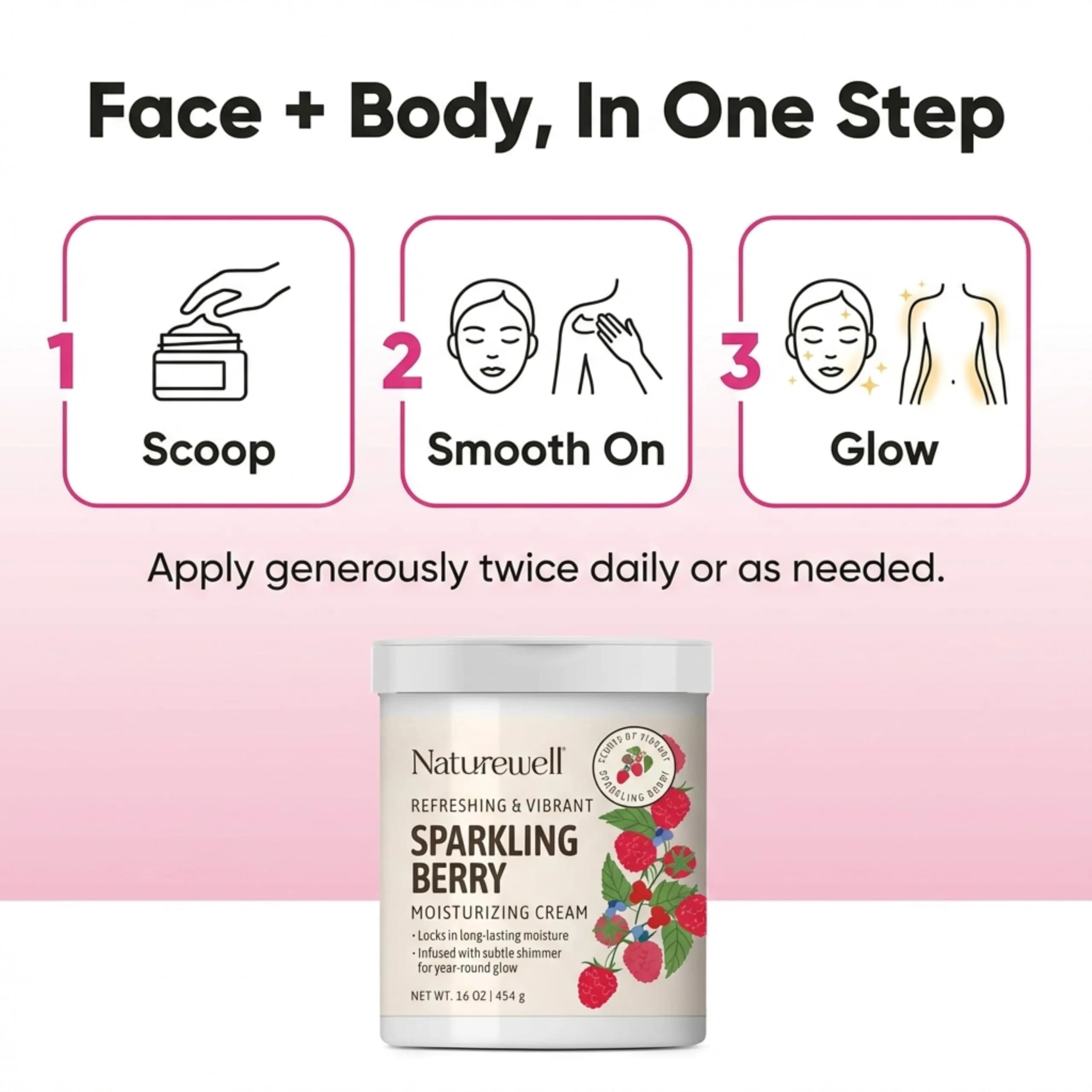 NATURE WELL Sparkling Berry Body Cream 16 Oz | Shimmering, Hydrating Moisturizer for Dry Skin - view 4