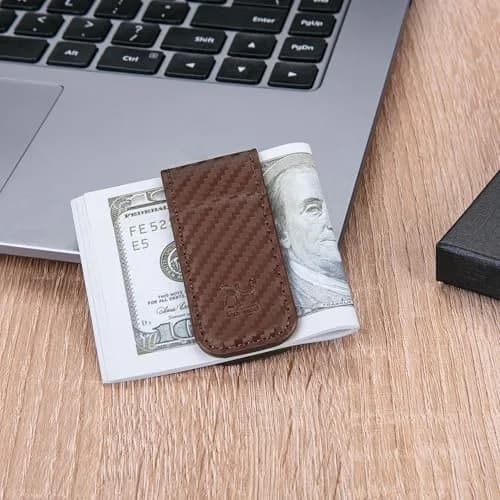 GH GOLD HORSE Slim Magnetic Money Clip Genuine Leather Business Card Holder for Men (Coffee) | Holds 10-15 Bills thumbnail 6