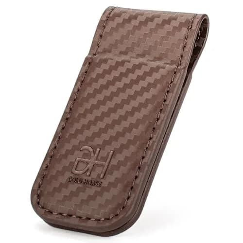 GH GOLD HORSE Slim Magnetic Money Clip Genuine Leather Business Card Holder for Men (Coffee) | Holds 10-15 Bills thumbnail 1