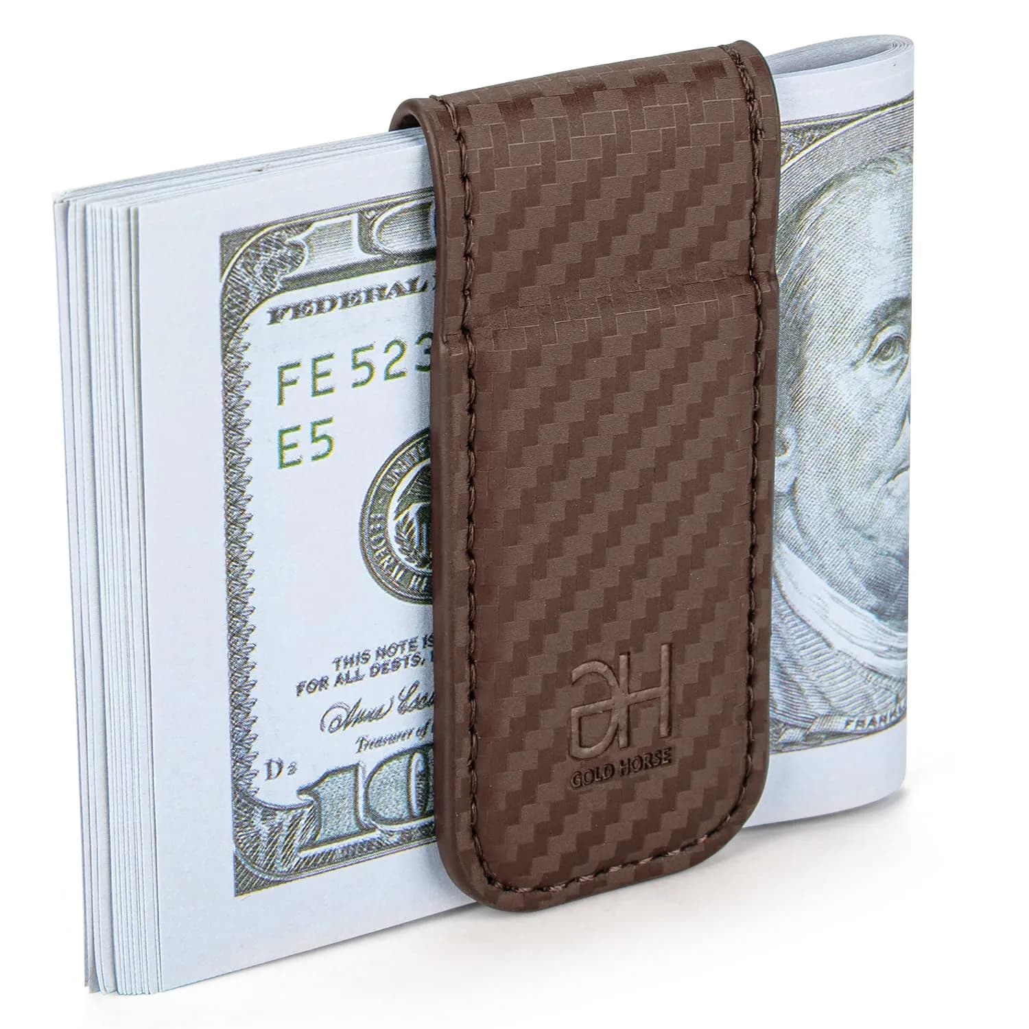 GH GOLD HORSE Slim Magnetic Money Clip Genuine Leather Business Card Holder for Men (Coffee) | Holds 10-15 Bills - view 2