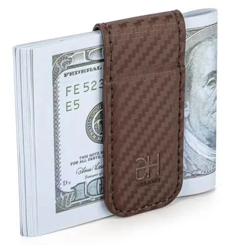 GH GOLD HORSE Slim Magnetic Money Clip Genuine Leather Business Card Holder for Men (Coffee) | Holds 10-15 Bills thumbnail 2