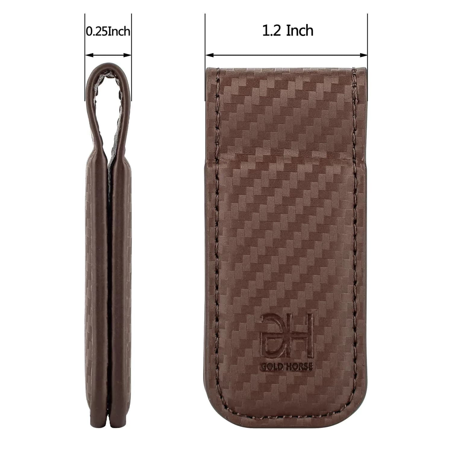 GH GOLD HORSE Slim Magnetic Money Clip Genuine Leather Business Card Holder for Men (Coffee) | Holds 10-15 Bills - view 3