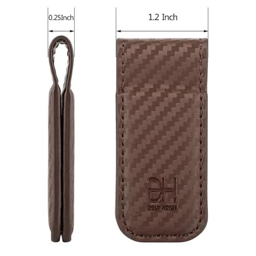 GH GOLD HORSE Slim Magnetic Money Clip Genuine Leather Business Card Holder for Men (Coffee) | Holds 10-15 Bills thumbnail 3
