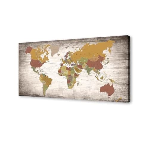 Baisuwallart World Map Canvas Art Print 60x120cm (24x48 inches) | Detailed World Map for Home & Office Decor thumbnail 1