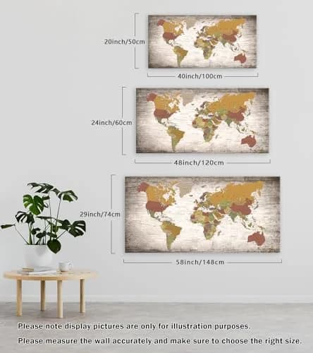 Baisuwallart World Map Canvas Art Print 60x120cm (24x48 inches) | Detailed World Map for Home & Office Decor thumbnail 2
