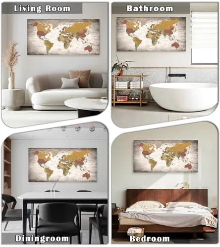 Baisuwallart World Map Canvas Art Print 60x120cm (24x48 inches) | Detailed World Map for Home & Office Decor thumbnail 3
