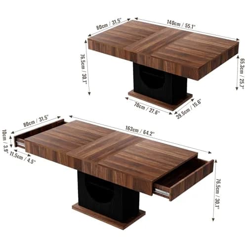 CBBPET 55" Farmhouse Dining Table for 4-6 | Walnut & Black Finish with Drawers & LED Lights thumbnail 3