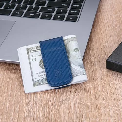 GH GOLD HORSE Slim Magnetic Money Clip Genuine Leather Card Holder for Men, Blue | Holds 10-15 Bills thumbnail 6