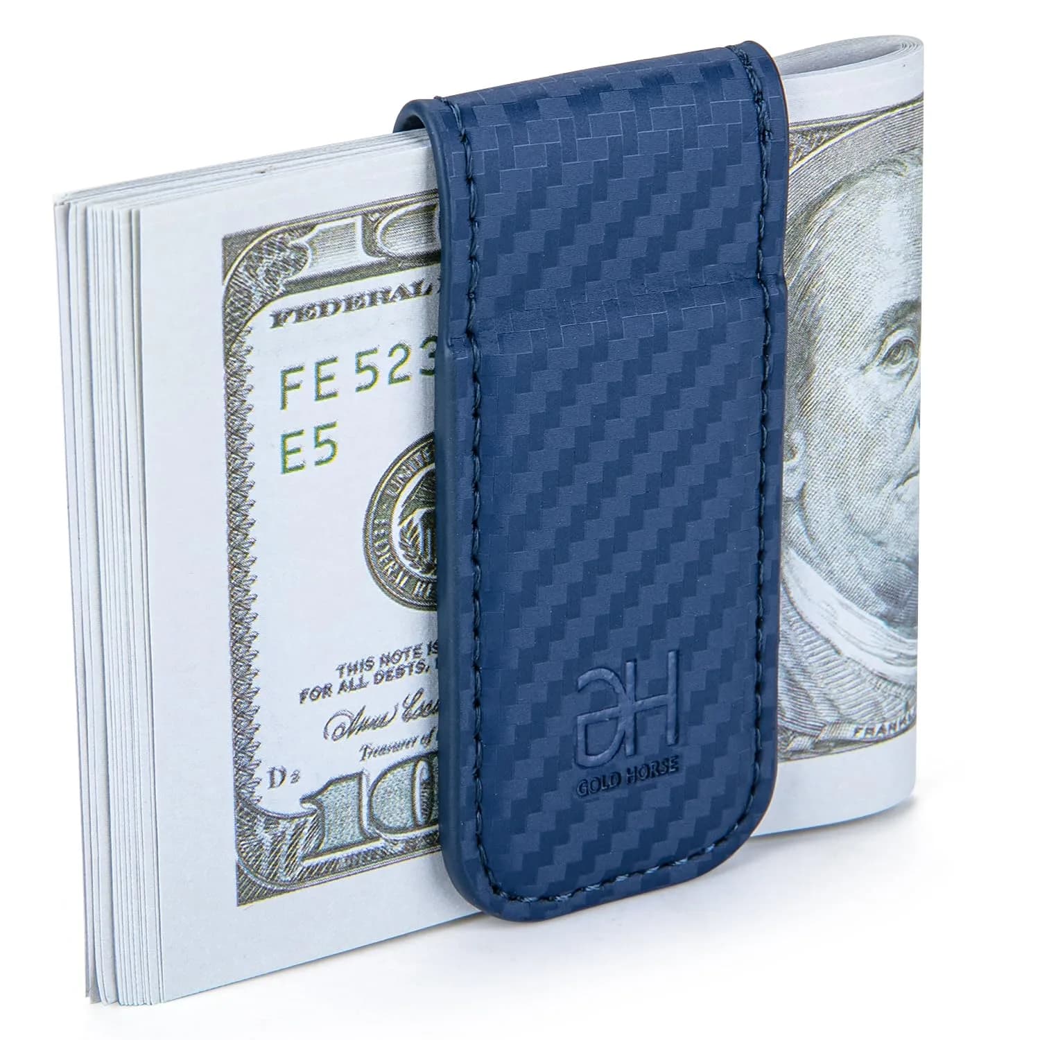 GH GOLD HORSE Slim Magnetic Money Clip Genuine Leather Card Holder for Men, Blue | Holds 10-15 Bills - view 2
