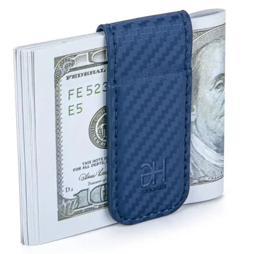 GH GOLD HORSE Slim Magnetic Money Clip Genuine Leather Card Holder for Men, Blue | Holds 10-15 Bills thumbnail 2