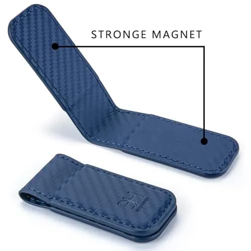 GH GOLD HORSE Slim Magnetic Money Clip Genuine Leather Card Holder for Men, Blue | Holds 10-15 Bills thumbnail 3