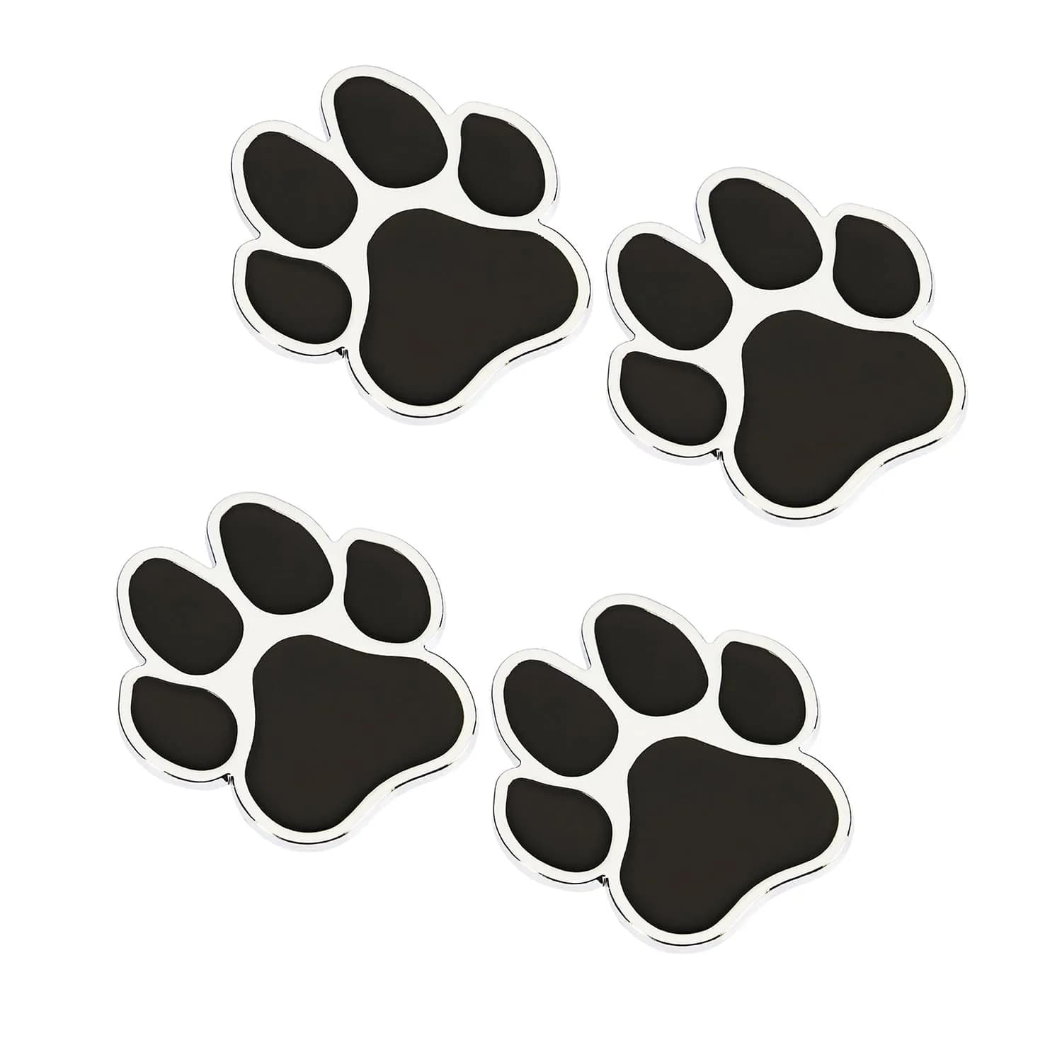 LZLRUN 4PCS Silver Black 3D Chrome Dog Paw Footprint Car Decoration Sticker 6cm (2.4in) x 6.5cm (2.6in)