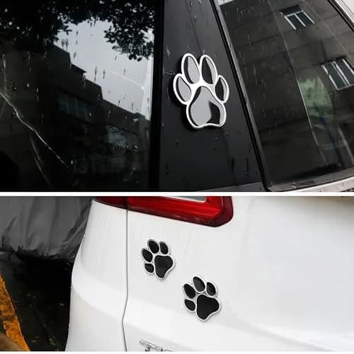 LZLRUN 4PCS Silver Black 3D Chrome Dog Paw Footprint Car Decoration Sticker 6cm (2.4in) x 6.5cm (2.6in) thumbnail 4