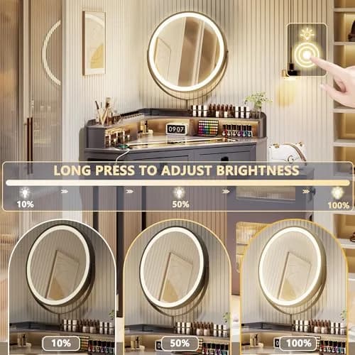 FREDEES Glass Top Makeup Vanity with Mirror and Lights | Modern Corner Design, 27.6"x 27.6"x 55.9" thumbnail 6