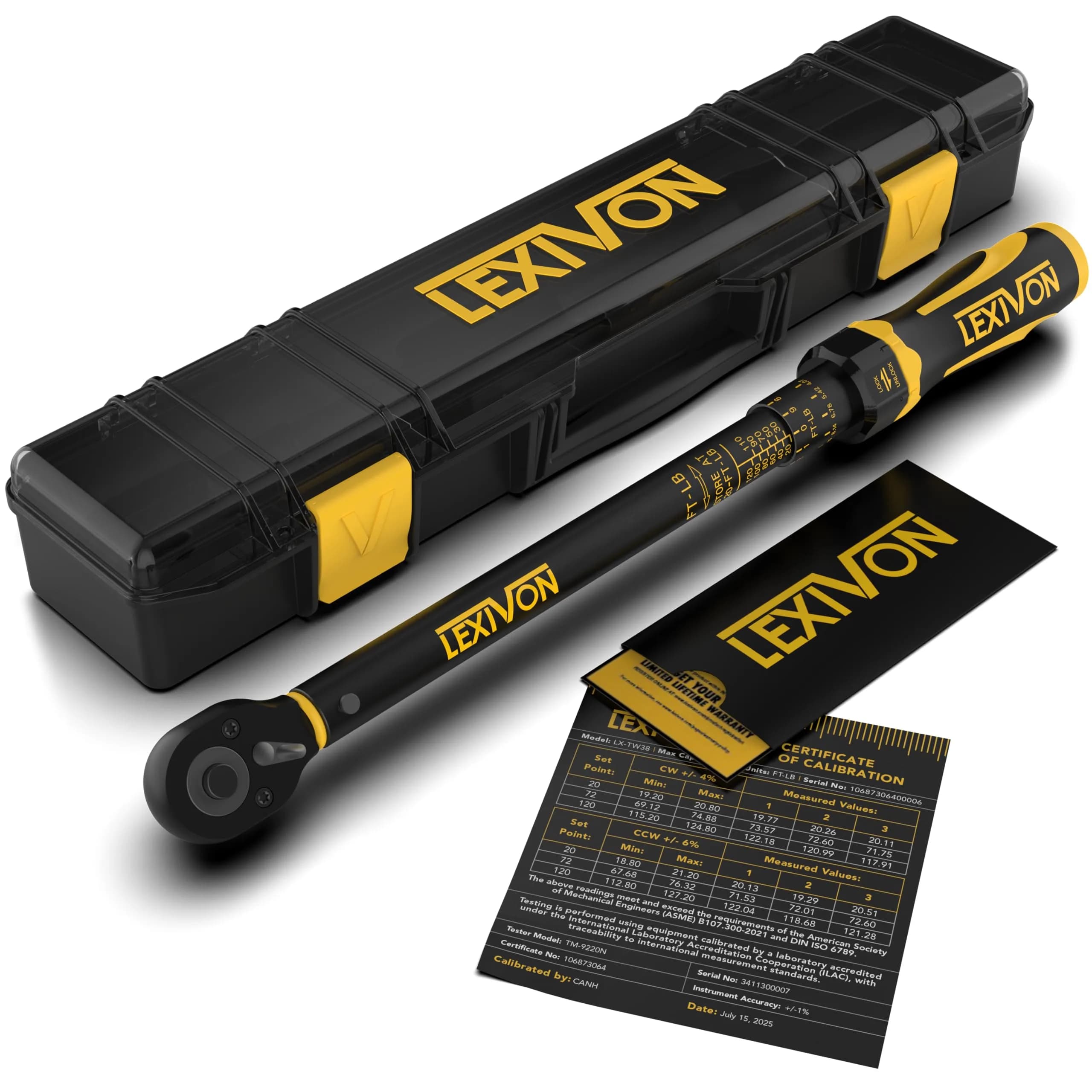 LEXIVON Torque Wrench, 3/8-Inch Drive, Dual Scale 20-120 FT-LB (27.1-162.7 N·m), Premium Rubber-Grip Handle, Deluxe Hybrid Case — 3/8"DR. 20–120 FT-LB