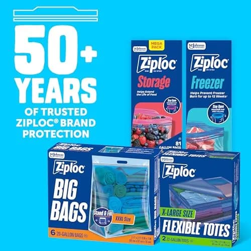 Ziploc Flexible Totes 22 Gallon | Extra Large Reusable Storage Bags with Zipper & Handles thumbnail 6