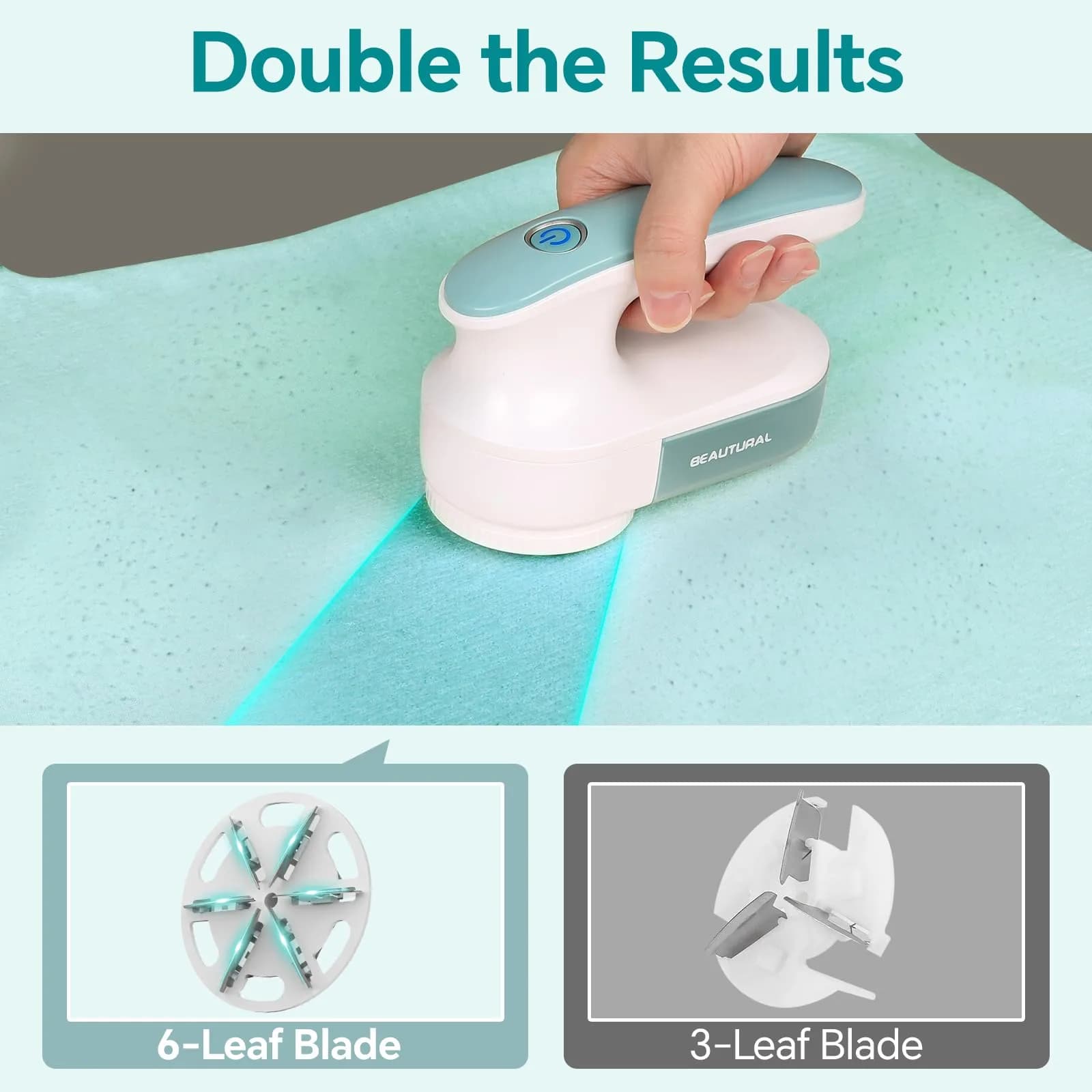 BEAUTURAL Fabric Shaver and Lint Remover, Rechargeable Sweater Defuzzer, Green | Efficiently Removes Fuzz Balls - view 2
