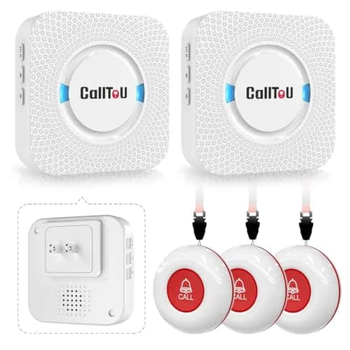CallToU Wireless Caregiver Pager System with 2 Receivers & 3 Call Buttons | 500+ Ft Range — White 3+2