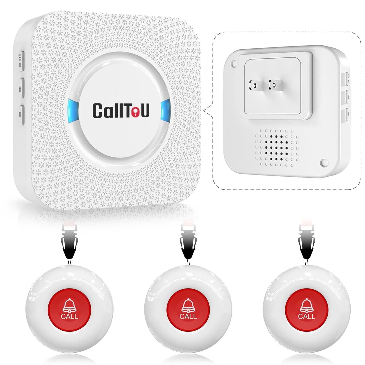 CallToU White 3+1 Wireless Caregiver Pager System with 3 Call Buttons & 2 Receivers | 500+ Ft Range - main product image